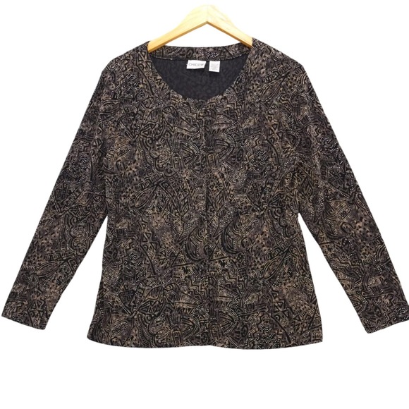 Chico's Tops - Chico's Printed Blouse Top, Size 1 M, Long Sleeve, Button Front, Geometric